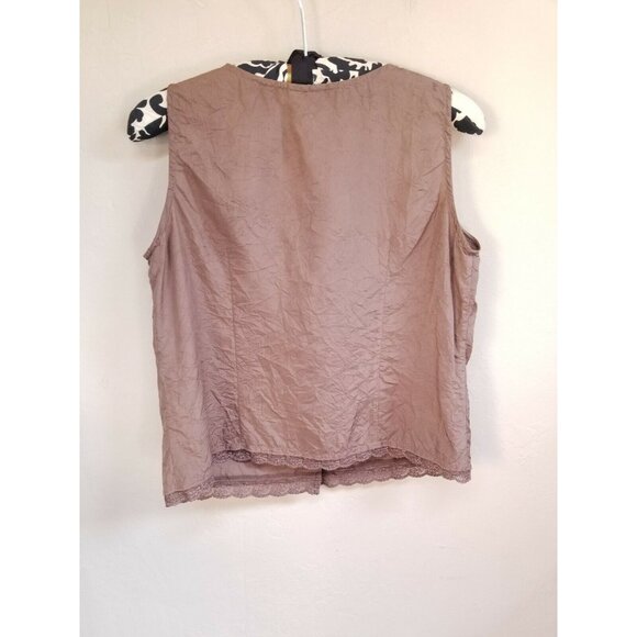 J. Jill Womens Sleeveless Button Down Top Floral Embroidered Size XSP Brown Silk - Picture 1 of 5